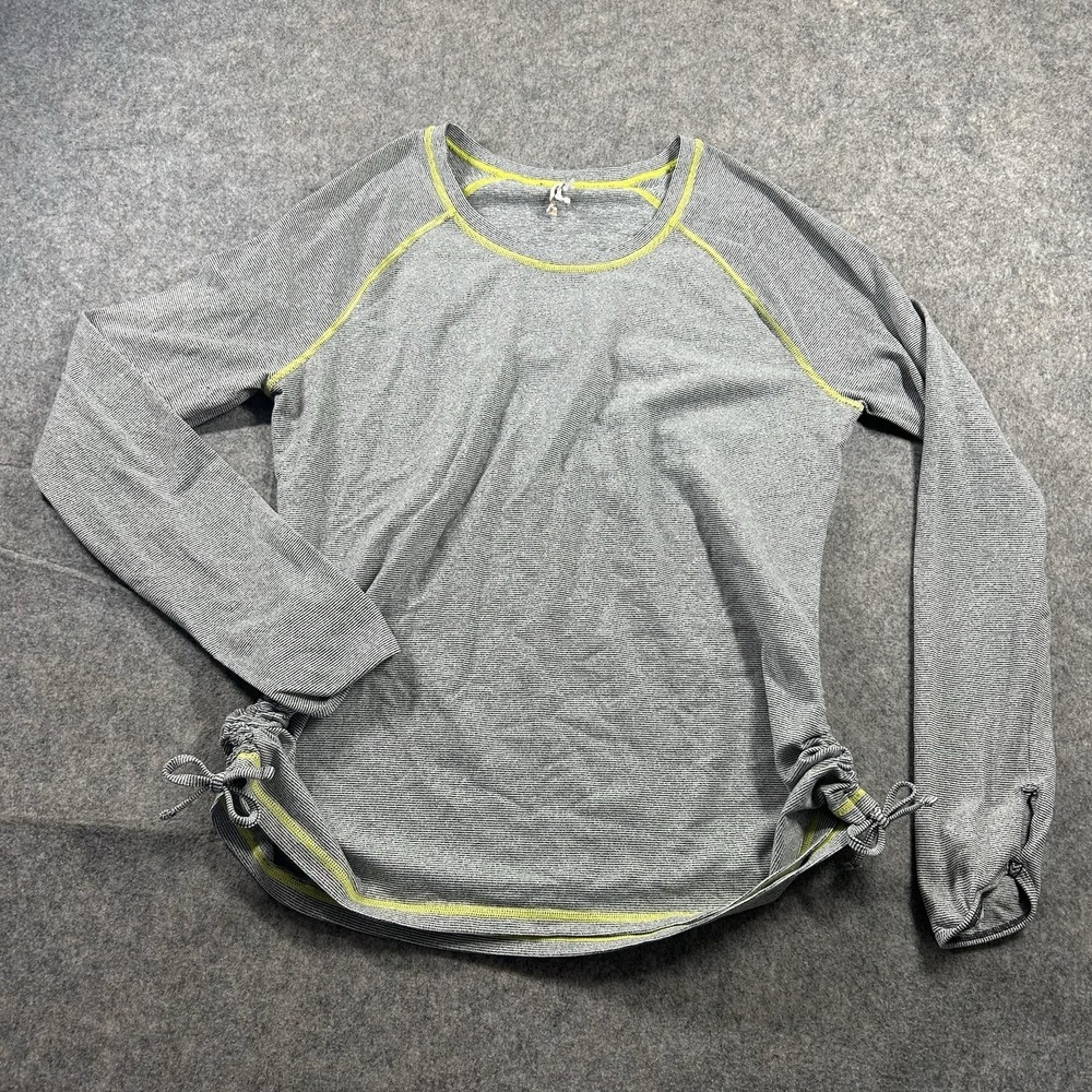 Lucy Tech Striped Ruched Top Womens XL Gray Thumb Hole Pullover Crew Shirt